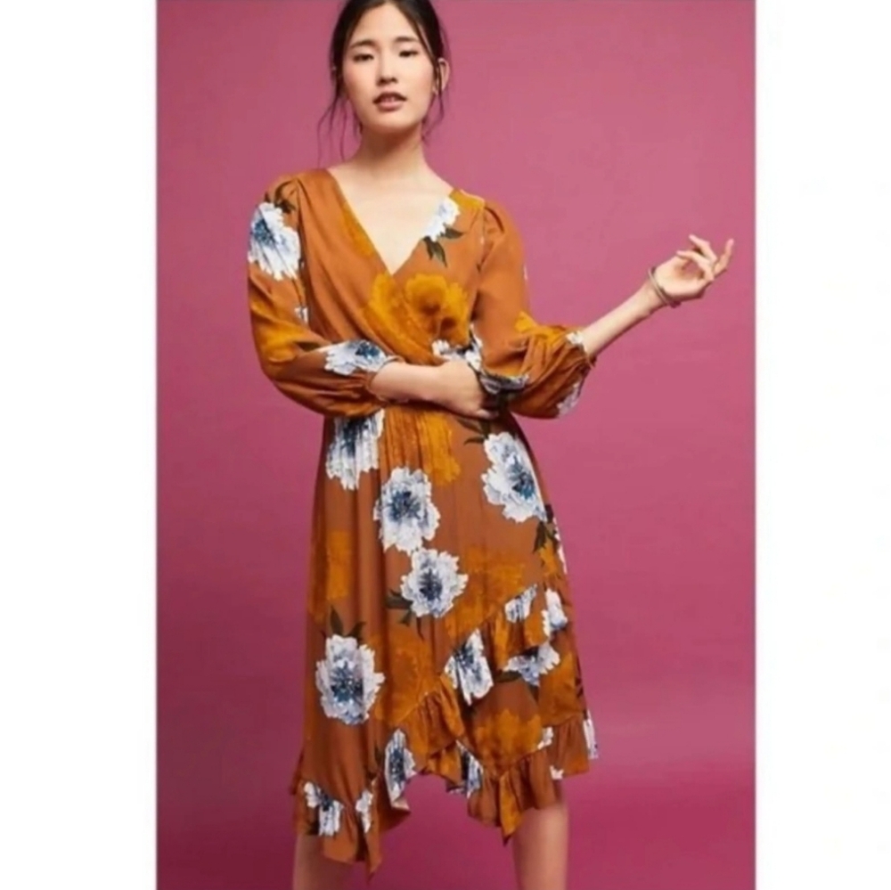 Plenty by Tracy Reese Floral Print Asmetrical Ruffle Hem Dress Size L